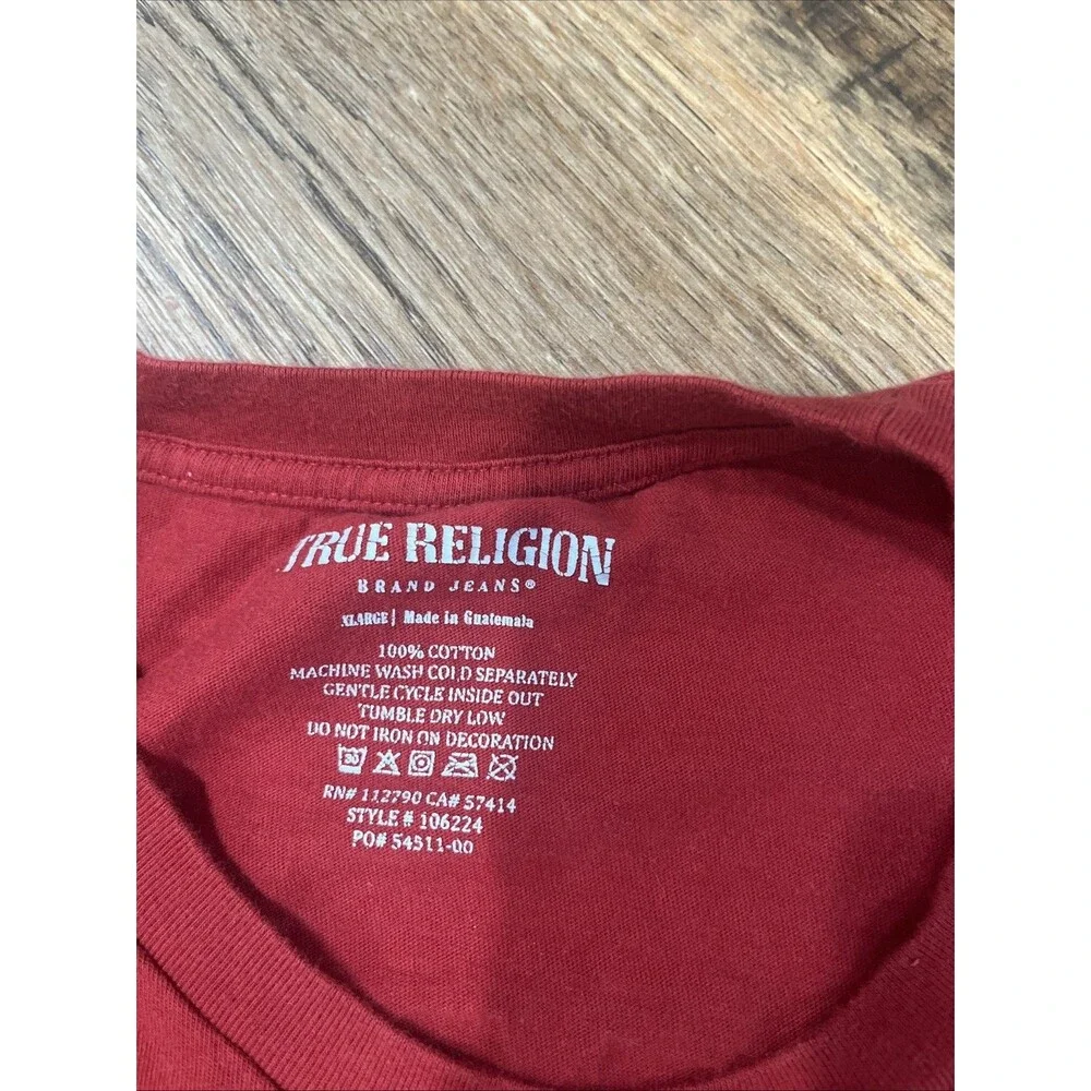 True Religion Men’s XL T Shirt Buddha Guitar Logo Graphic Red 100% Cotton
